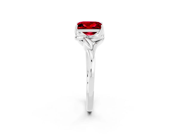 Platinum Princess Cut Ruby Solitaire Ring with Twist Band and Four-Prong Setting