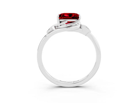 White gold Princess Cut Ruby Solitaire Ring with Twist Band and Four-Prong Setting_15