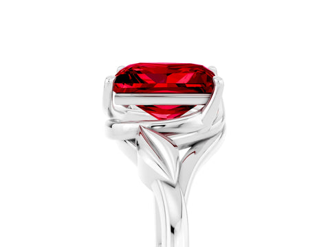 White gold Princess Cut Ruby Solitaire Ring with Twist Band and Four-Prong Setting_17