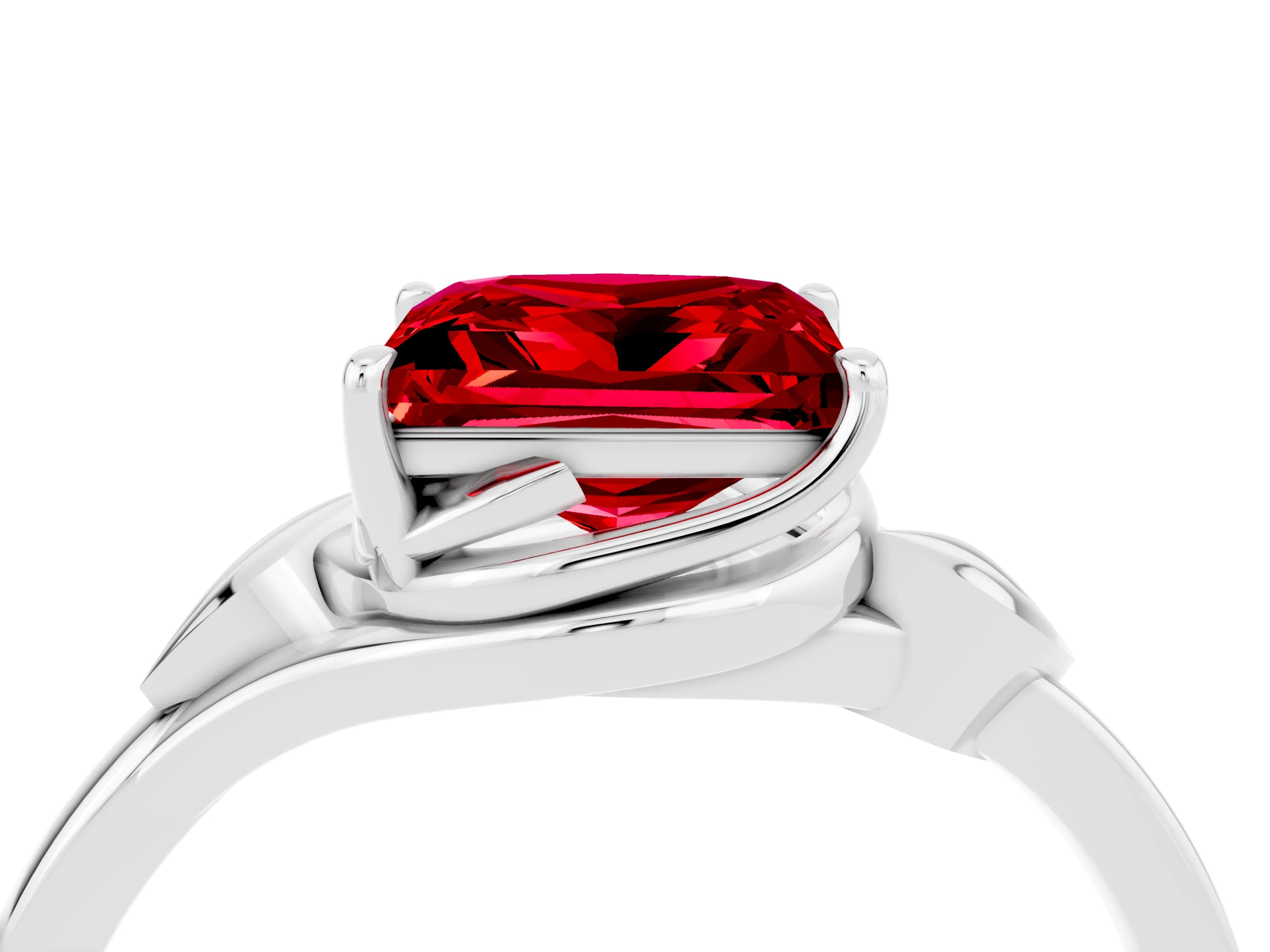 White gold Princess Cut Ruby Solitaire Ring with Twist Band and Four-Prong Setting_40