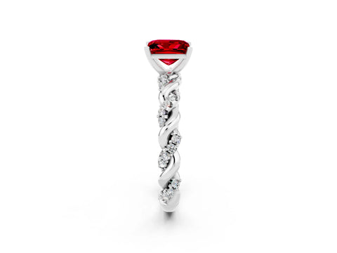 White gold Princess Cut Ruby Solitaire Ring with Twisted Band and Pavé Accents_2