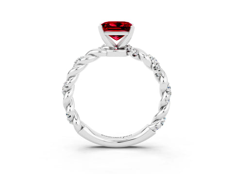 White gold Princess Cut Ruby Solitaire Ring with Twisted Band and Pavé Accents_3