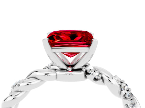 White gold Princess Cut Ruby Solitaire Ring with Twisted Band and Pavé Accents_4