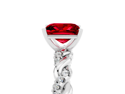 White gold Princess Cut Ruby Solitaire Ring with Twisted Band and Pavé Accents_5