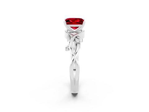 White gold Princess Cut Ruby Solitaire Ring with Twisted Band and Prong Setting_2