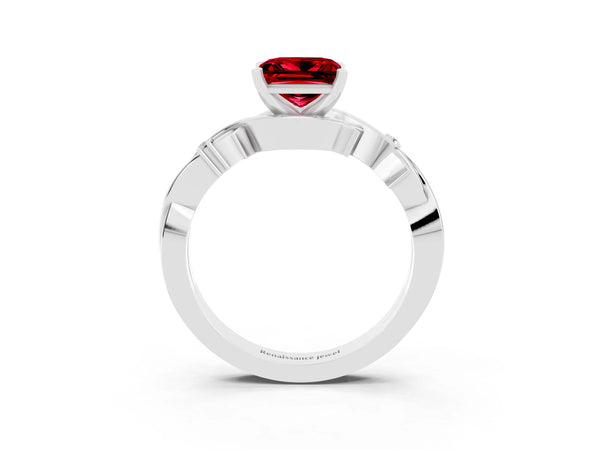Platinum Princess Cut Ruby Solitaire Ring with Twisted Band and Prong Setting