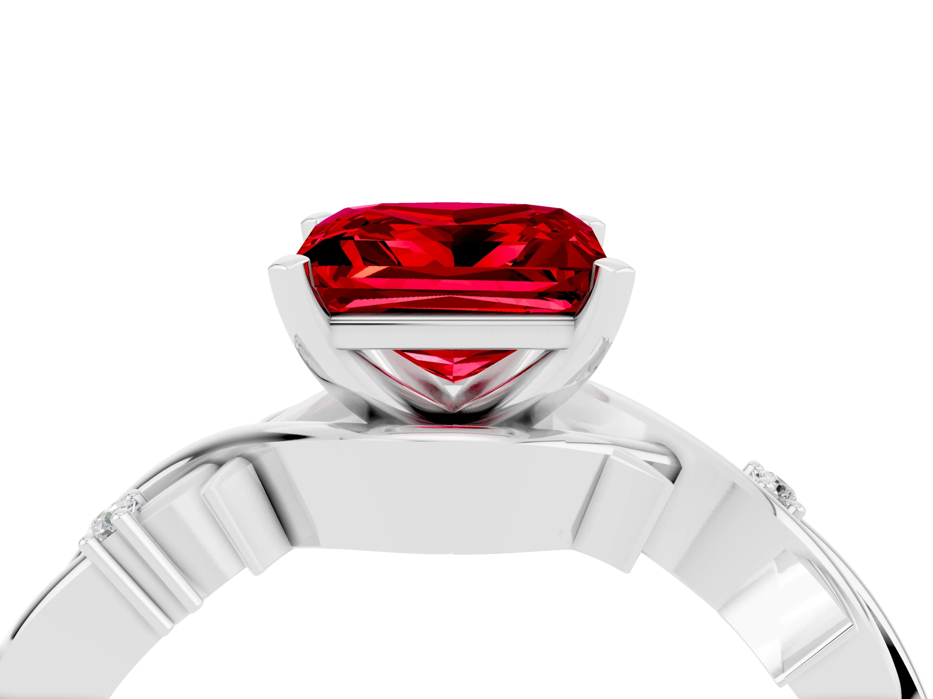 White gold Princess Cut Ruby Solitaire Ring with Twisted Band and Prong Setting_4