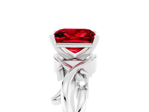White gold Princess Cut Ruby Solitaire Ring with Twisted Band and Prong Setting_5
