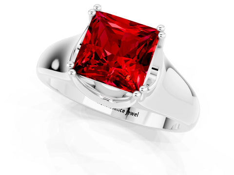 White gold Princess Cut Ruby Solitaire Ring with Wide Band and Prong Setting_1
