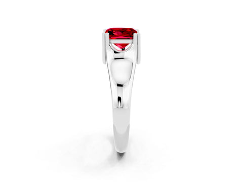 White gold Princess Cut Ruby Solitaire Ring with Wide Band and Prong Setting_2