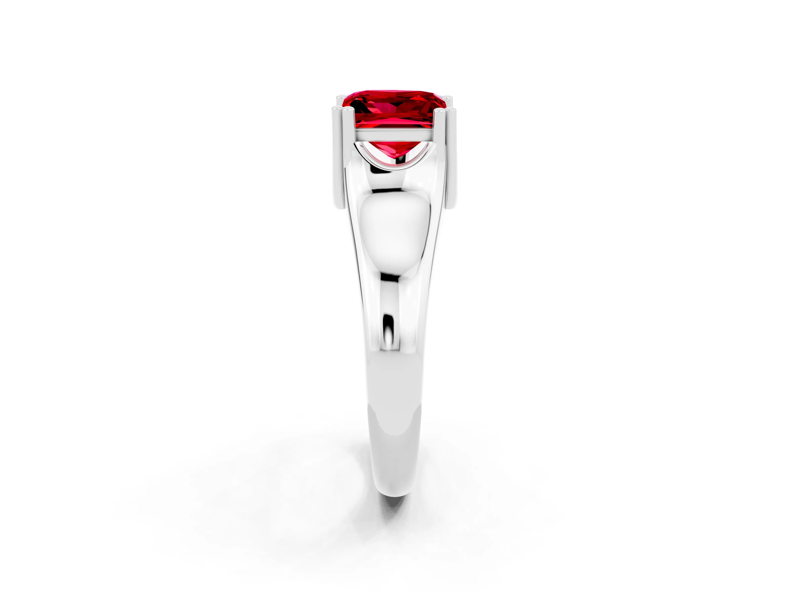 White gold Princess Cut Ruby Solitaire Ring with Wide Band and Prong Setting_2