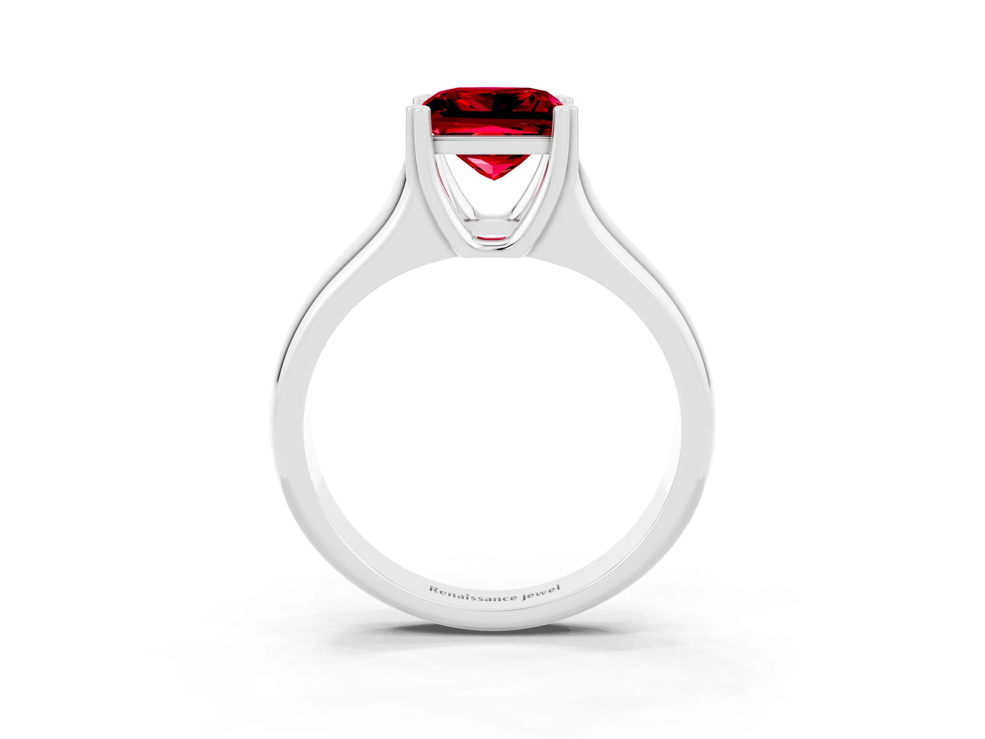 White gold Princess Cut Ruby Solitaire Ring with Wide Band and Prong Setting_3