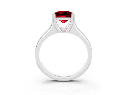 White gold Princess Cut Ruby Solitaire Ring with Wide Band and Prong Setting_3