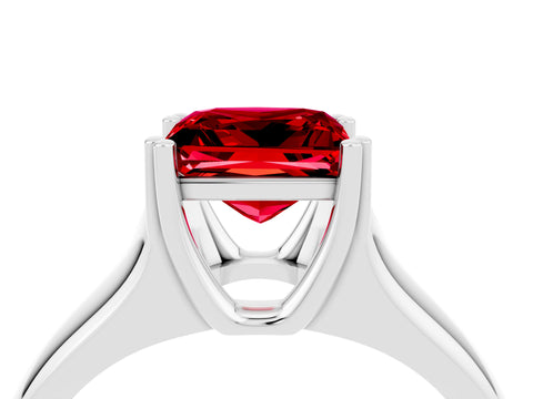 White gold Princess Cut Ruby Solitaire Ring with Wide Band and Prong Setting_4