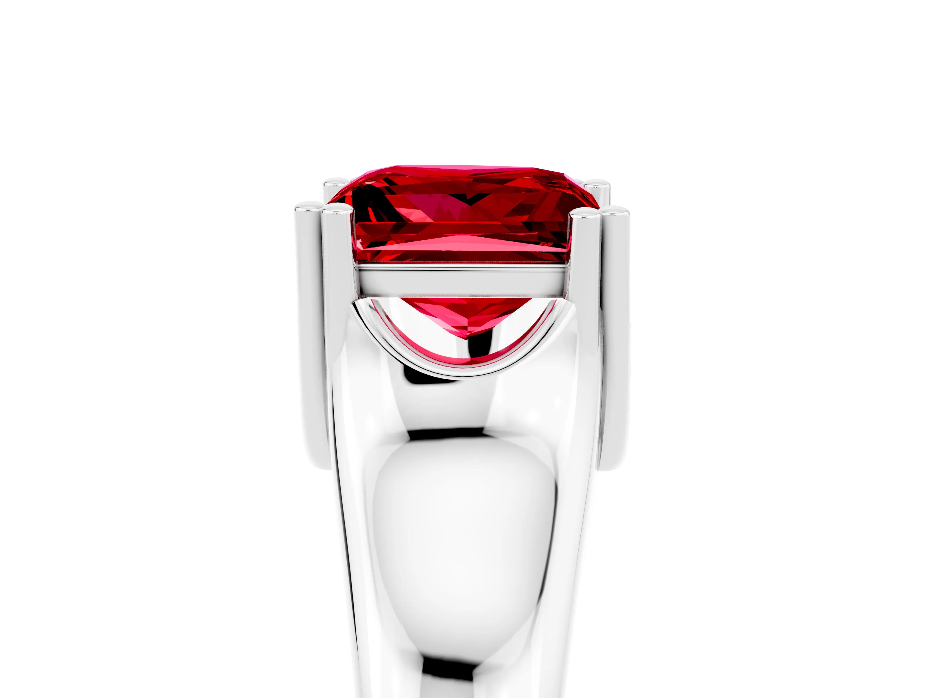 White gold Princess Cut Ruby Solitaire Ring with Wide Band and Prong Setting_5