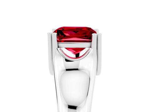 White gold Princess Cut Ruby Solitaire Ring with Wide Band and Prong Setting_5