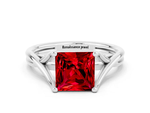 White gold Princess Cut Ruby Solitaire Twist Band Prong Setting Ring_30