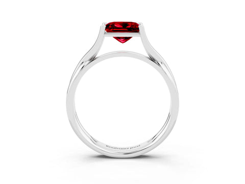 White gold Princess Cut Ruby Solitaire Twist Band Prong Setting Ring_33