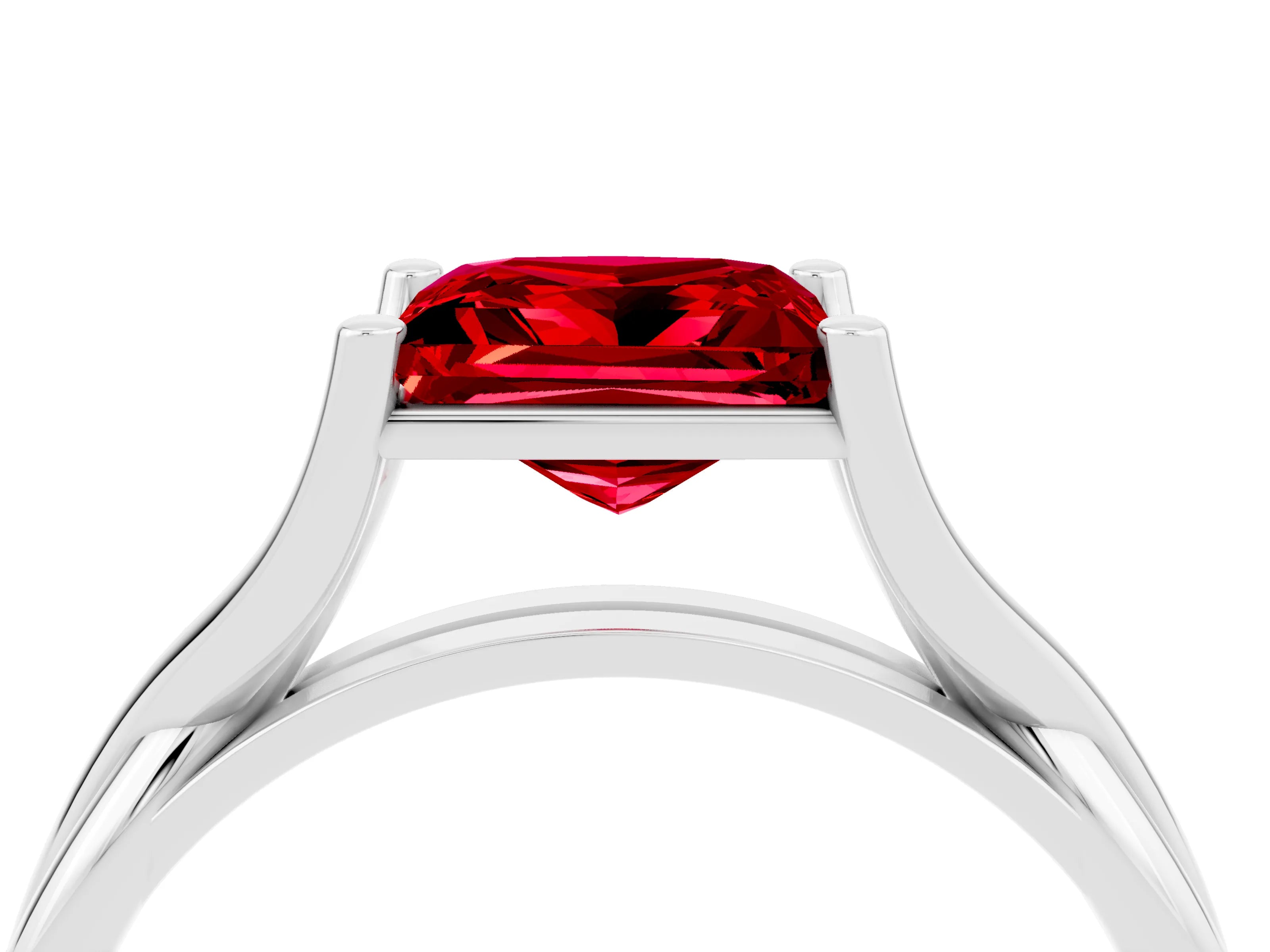 White gold Princess Cut Ruby Solitaire Twist Band Prong Setting Ring_34