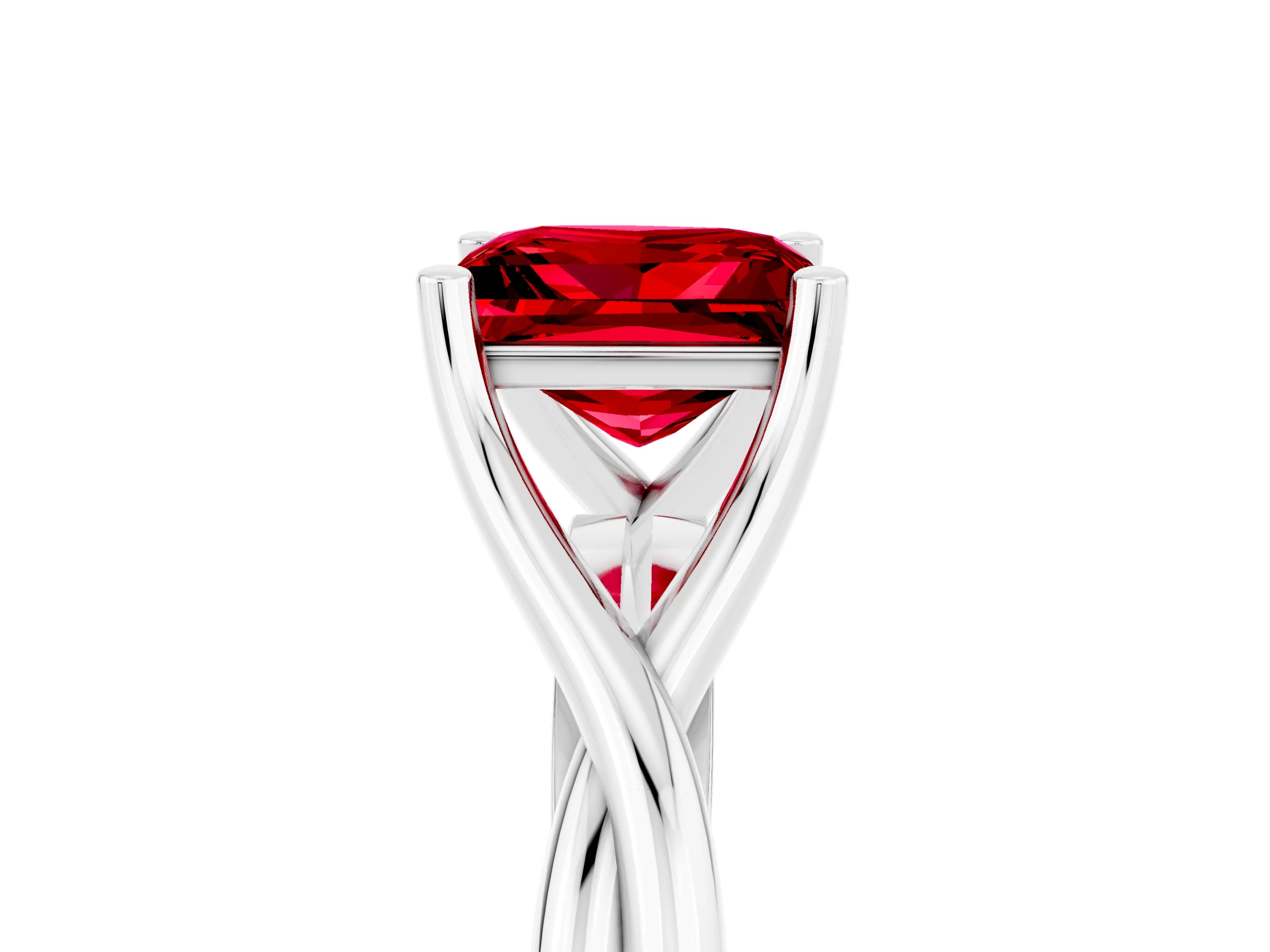 White gold Princess Cut Ruby Solitaire Twist Band Prong Setting Ring_35