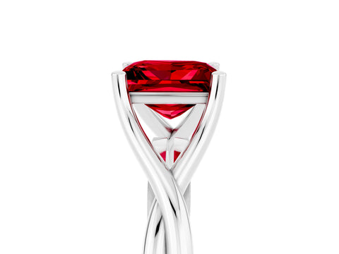 White gold Princess Cut Ruby Solitaire Twist Band Prong Setting Ring_35