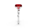 White gold Princess Cut Ruby Solitaire Twisted Band with Round  Accents and Prong Setting_14