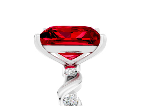 White gold Princess Cut Ruby Solitaire Twisted Band with Round  Accents and Prong Setting_17