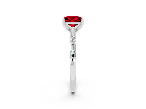 White gold Princess Cut Ruby Solitaire with Side Baguettes and Channel Set Band_2