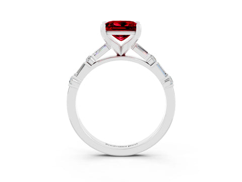 White gold Princess Cut Ruby Solitaire with Side Baguettes and Channel Set Band_3