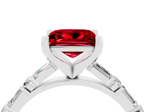 White gold Princess Cut Ruby Solitaire with Side Baguettes and Channel Set Band_4
