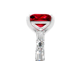 White gold Princess Cut Ruby Solitaire with Side Baguettes and Channel Set Band_5