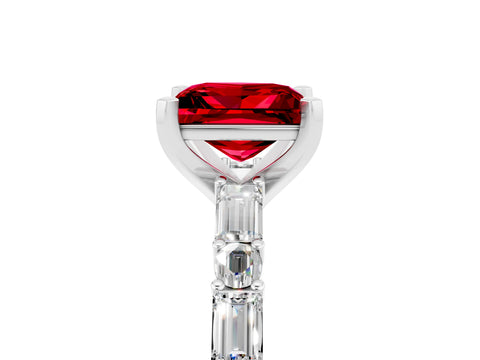 White gold Princess Cut Ruby Solitaire with Side Baguettes and Channel Set Band_5
