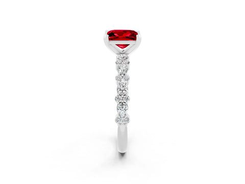 White gold Princess Cut Ruby Solitaire with Side Stones, Pave Band, Four-Prong Setting_38