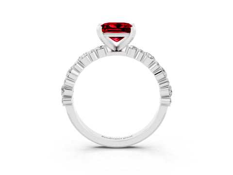 White gold Princess Cut Ruby Solitaire with Side Stones, Pave Band, Four-Prong Setting_39