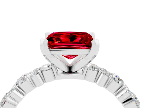 White gold Princess Cut Ruby Solitaire with Side Stones, Pave Band, Four-Prong Setting_40