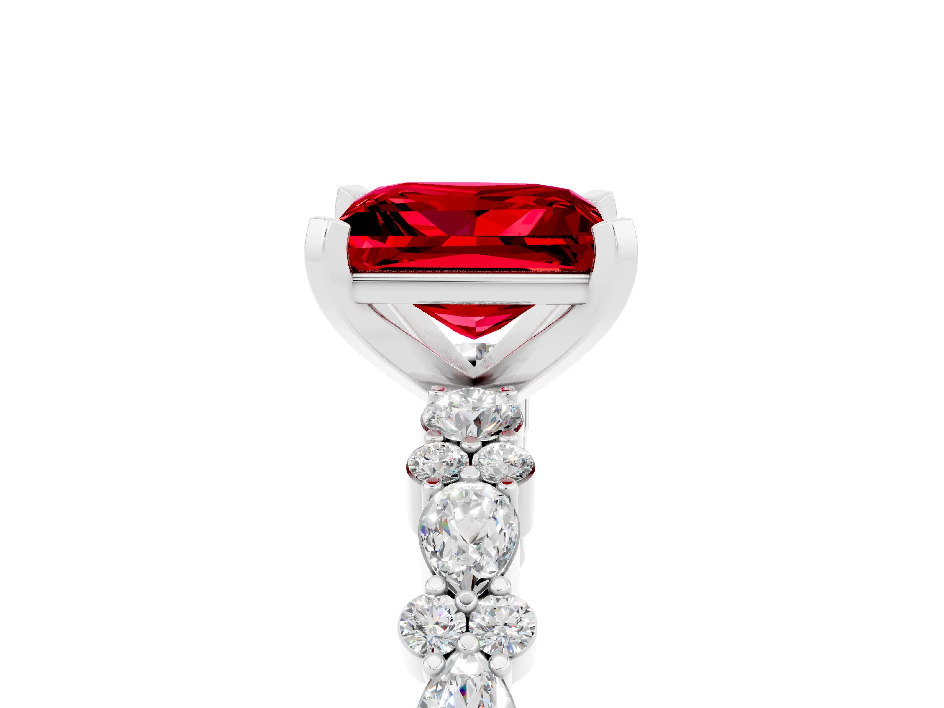 White gold Princess Cut Ruby Solitaire with Side Stones, Pave Band, Four-Prong Setting_41
