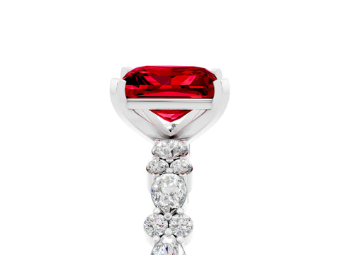 White gold Princess Cut Ruby Solitaire with Side Stones, Pave Band, Four-Prong Setting_41