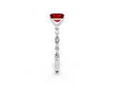 White gold Princess Cut Ruby Solitaire with Side Stones on a Pavé Band and Four-Prong Setting_2