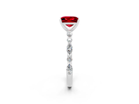 White gold Princess Cut Ruby Solitaire with Side Stones on a Pavé Band and Four-Prong Setting_2