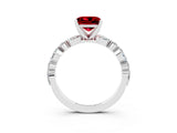 White gold Princess Cut Ruby Solitaire with Side Stones on a Pavé Band and Four-Prong Setting_3
