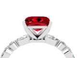 White gold Princess Cut Ruby Solitaire with Side Stones on a Pavé Band and Four-Prong Setting_4