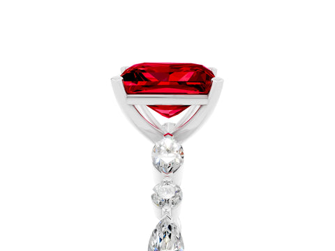 White gold Princess Cut Ruby Solitaire with Side Stones on a Pavé Band and Four-Prong Setting_5