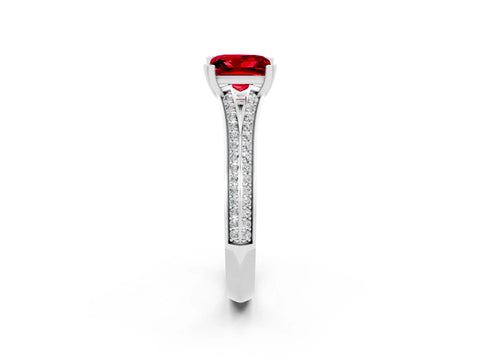 White gold Princess Cut Ruby Split Shank Engagement Ring with Pavé Band_2