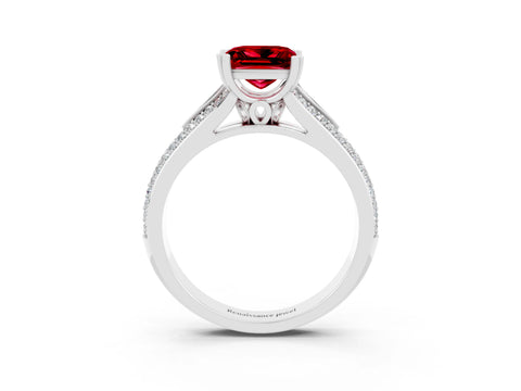 White gold Princess Cut Ruby Split Shank Engagement Ring with Pavé Band_3