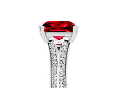 White gold Princess Cut Ruby Split Shank Engagement Ring with Pavé Band_5