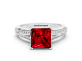 White gold Princess Cut Ruby Split Shank Engagement Ring with Pavé Band