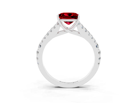 White gold Princess Cut Ruby Split Shank Pavé Engagement Ring with Four-Prong Setting_15
