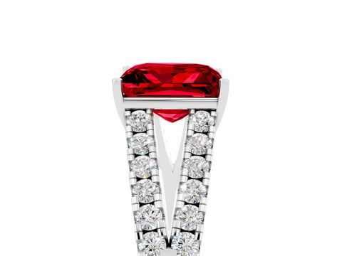 White gold Princess Cut Ruby Split Shank Pavé Engagement Ring with Four-Prong Setting_17