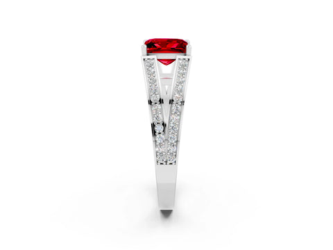 White gold Princess Cut Ruby Split Shank Ring with Pavé Band and Four-Prong Setting_2