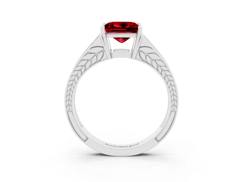 White gold Princess Cut Ruby Split Shank Ring with Pavé Band and Four-Prong Setting_3